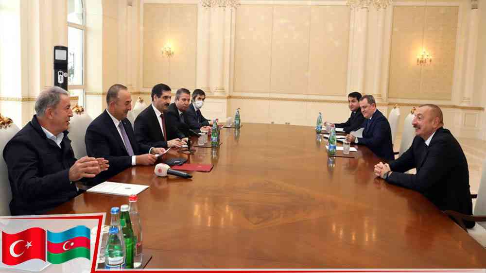 Şuşa'nın kurtarılmasından sonra İlham Aliyev, Hulusi Akar ve Mevlüt Çavuşoğlu bir araya geldi